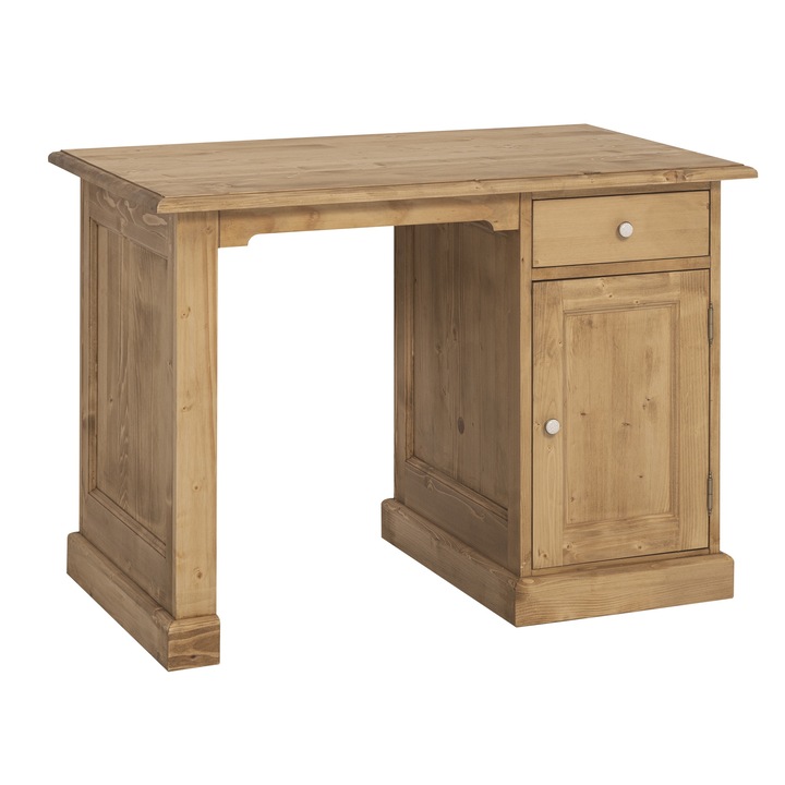 Birou cu 1 usa si 1 sertar, culoare maro deschis P093, ceruit, 100% lemn masiv, 110x70x78 cm