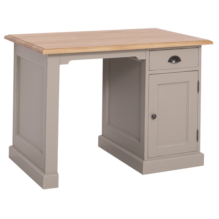 Birou cu 1 usa si 1 sertar, blat stejar, culoare blat maro deschis P061, culoare corp gri antichizat P030A, dublu color, 100% lemn masiv, 110x70x78 cm