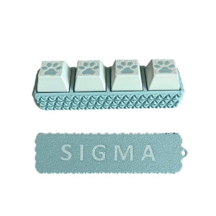 Fidget clicker interactiv cu 4 taste, SIGMA, cu labute de pisica, albastru, alb, plastic, printat 3D, 26 x 95 x 25 mm