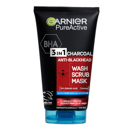 Gel de curatare pentru fata 3 în 1 Garnier Pure Active Intensive Charcoal pentru ten gras cu imperfectiuni, 150 ml