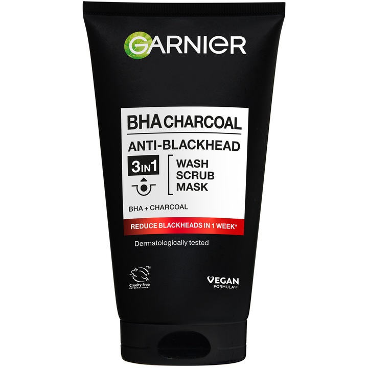 Garnier Pure Active 3 az 1-ben tisztító fekete maszk, bőrradír és gél aktív szénnel, 150 ml