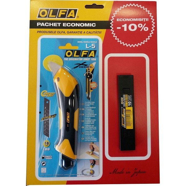 Set Cutit L5/LBB-10 cu 10 lame de 18 mm pentru utilizare in conditii grele - OLFA