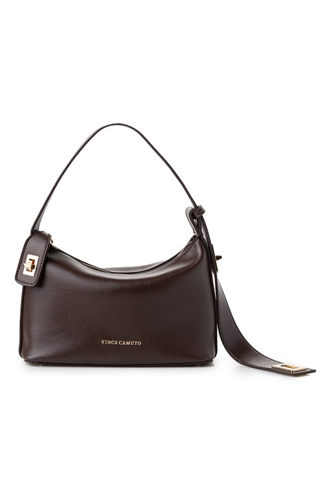 Vince Camuto, Geanta de piele ecologica cu logo, Maro inchis