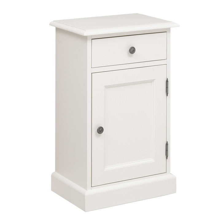 Noptiera cu 1 usa si 1 sertar, culoare alb murdar P039, vopsit, 100% lemn masiv, 47x32x74 cm