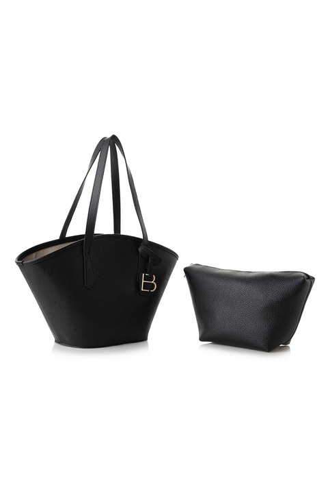 Lucky Bees, Geanta de piele ecologica cu etui detasabil, Diverse culori, Negru, 25x33x13