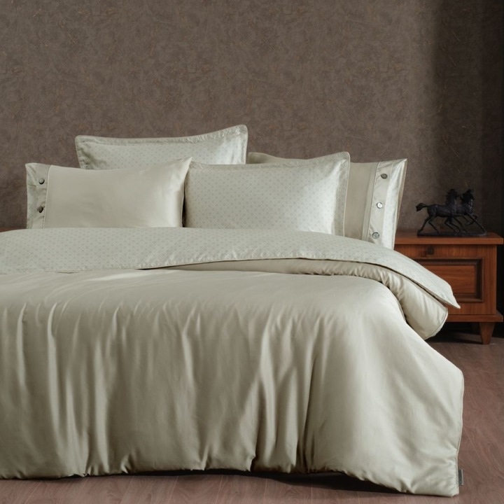 Двойно спално бельо, египетски памук, чаршаф 260x280 см, 6 части, La Romano, Silk Satin, Myron Wind Beige