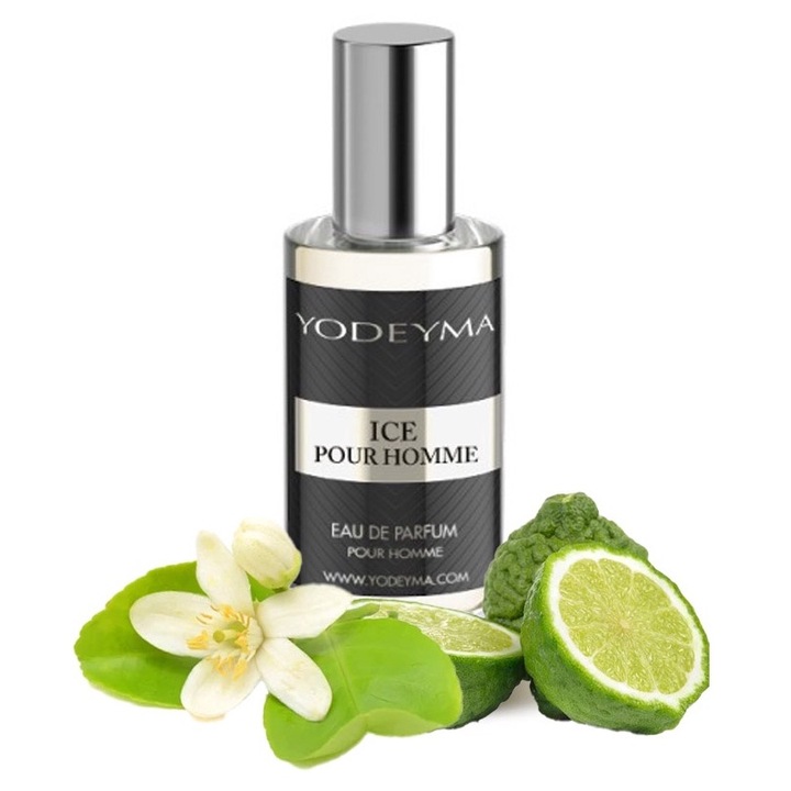 Yodeyma Ice Pour Homme Eau de Parfum férfiaknak, bergamott, pomelo virág és fehér pézsma árnyalatai, modern és dinamikus férfinak, 15 ml