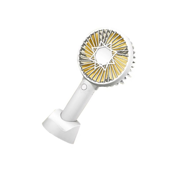 Mini ventilator, Incarcare USB, 3 viteze, Plastic, energie eoliana silentioasa si puternica, rezistenta puternica, compacta si portabila, poate fi portabila sau de birou, 10.5*4.5*21.5cm, Alb/Galben