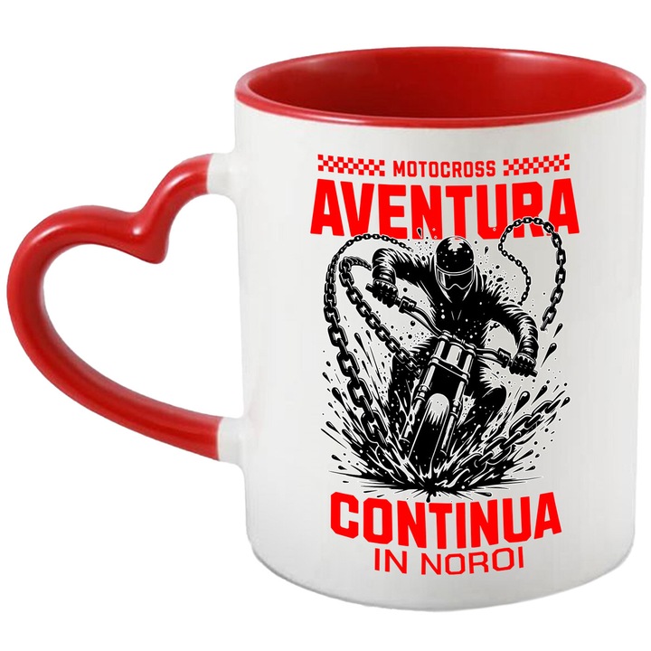 Чаша с мъж на мотоциклет Speed Mud Chains Adventure Passion Motorcycle, керамика, 330 мл, с дръжка в червено сърце