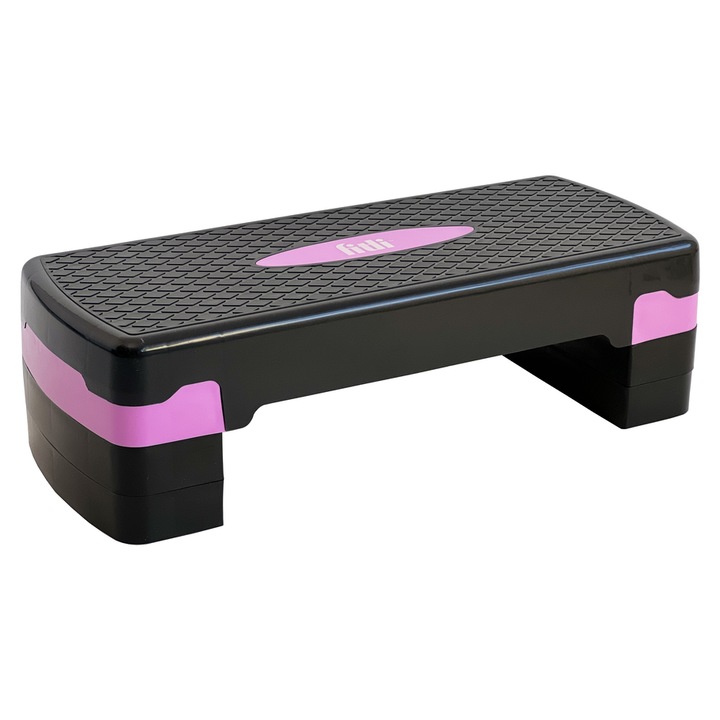 Stepper 68x28 cm, fitneszhez, aerobikhoz és kardióhoz, 3 magassági szint, Fekete-Rózsaszín