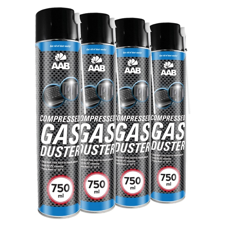 Set 4 x Spray aer comprimat AABCOOLING 750 ml, biodegradabil, 8 x duze, curatare precisa pentru computere si electronice