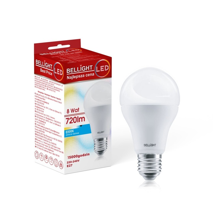 Bec LED A60 8W E27 BELLIGHT 6500K, 720lm