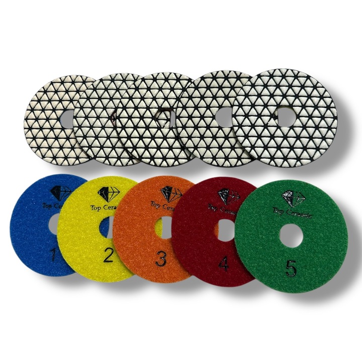Set 5 dischete diamantate slefuire uscata Premium, diametru 100 mm, Top Ceramic 79516