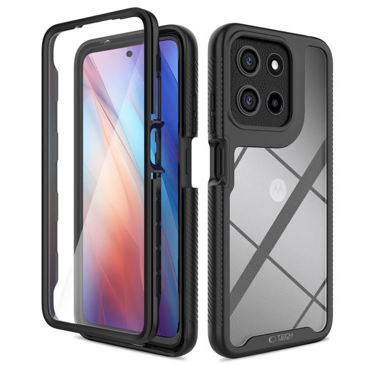 Tok, Tech-Protect Defense kompatibilis Motorola Moto G15 / G15 Power / G05 / E15, Átlátszó-fekete