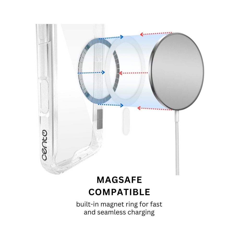 Husa de protectie CENTO ComoPlus compatibila cu Apple Iphone 16Pro Transparent, cu inel MagSafe, Silicon Premium, Slim, colturi intarite, Anti zgarieturi, Anti soc, cu margini ridicate pentru protectia ecranului si a camerei