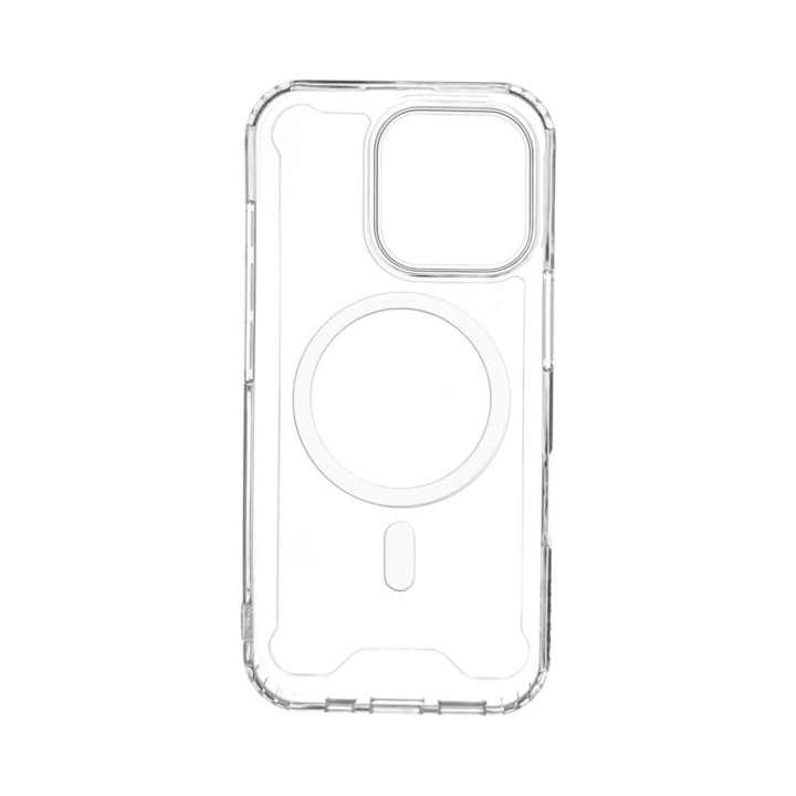 Husa de protectie CENTO ComoPlus compatibila cu Apple Iphone 16Pro Transparent, cu inel MagSafe, Silicon Premium, Slim, colturi intarite, Anti zgarieturi, Anti soc, cu margini ridicate pentru protectia ecranului si a camerei