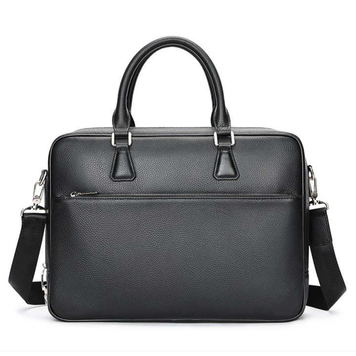 Куфарче от естествена кожа с цип, BUSY LDY & GTM, Cosmopolitan, екстра просторно, през рамо, за ръка, черно