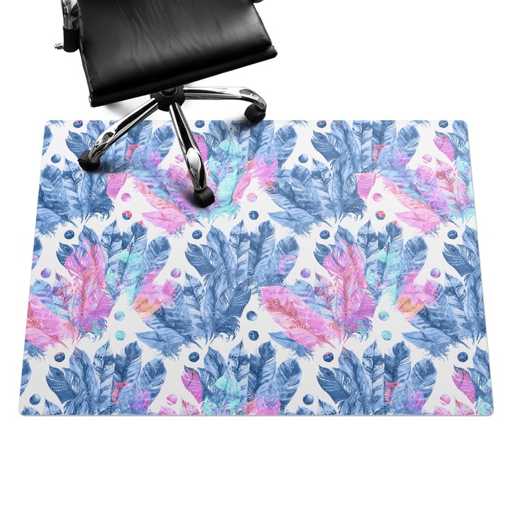 Íróasztal szék alátét, Wallfluent, Tollak és pöttyök, Kék, 140x100 cm, 010250310030100075223