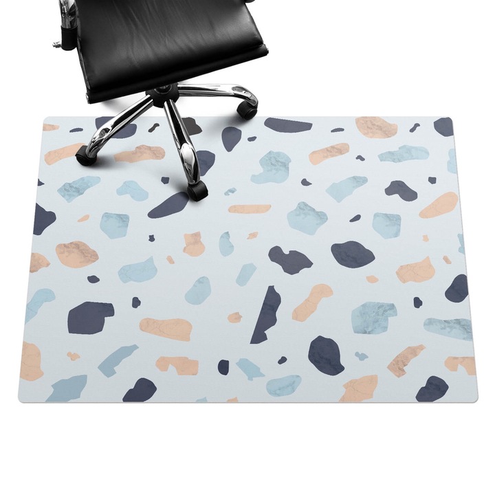 Covoras pentru protectie pardosea, Wallfluent, Pete abstracte, Albastru, 140x100 cm, 010250310030100057083