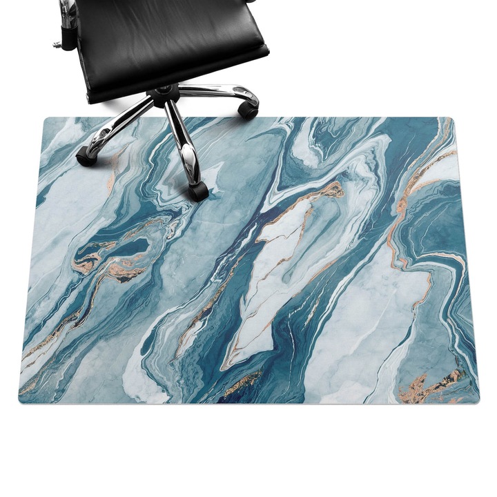 Irodai szék szőnyeg, Wallfluent, Márvány hullámok, Kék, 140x100 cm, 010250310030100281913