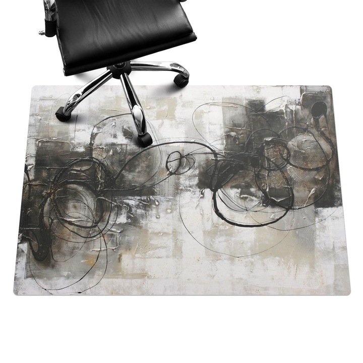 Padlóvédő székalátét, Wallfluent, Absztrakt vonalak, Fekete és fehér, 140x100 cm, 010250310030100282733