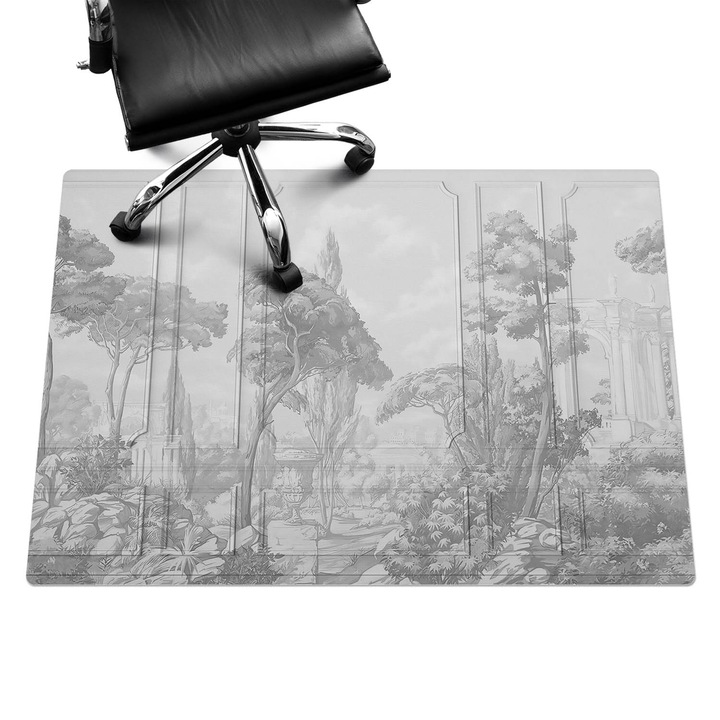 Irodai szék szőnyeg, Wallfluent, Táj fákkal, Szürke, 140x100 cm, 010250310030100282725