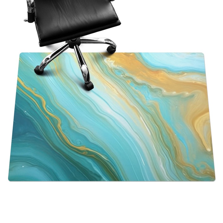 Szék alátét szőnyeg, Wallfluent, Absztrakt hullámok, Türkiz, 140x100 cm, 010250310030100282555