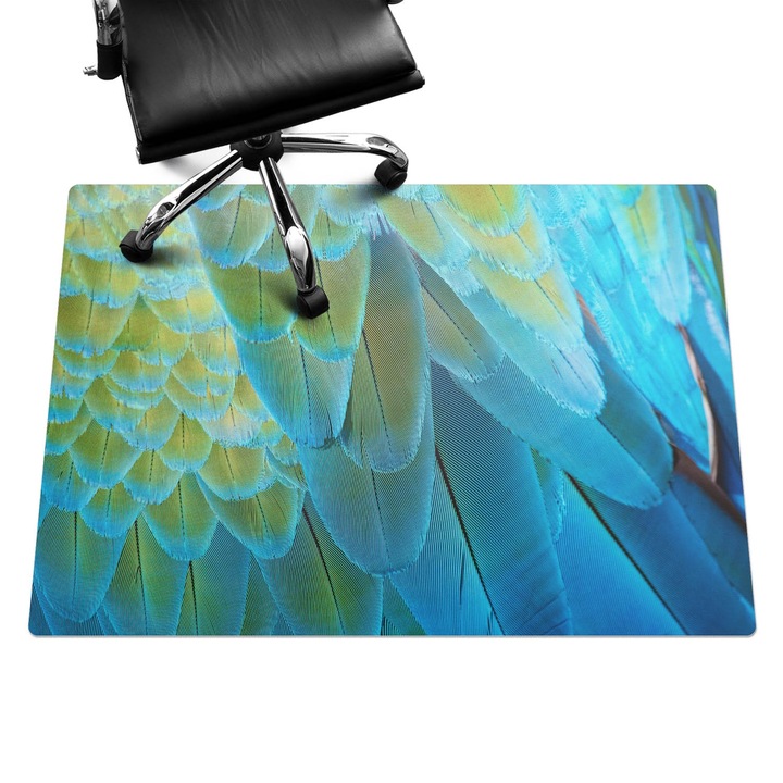 Szék szőnyeg, Wallfluent, Madár tollak közelről, Kék, 140x100 cm, 010250310030100282826