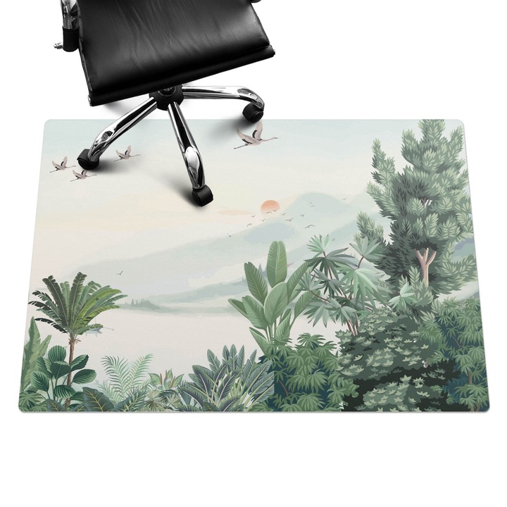 Szék alátét szőnyeg, Wallfluent, Trópusi táj, Zöld, 140x100 cm, 010250310030100282726