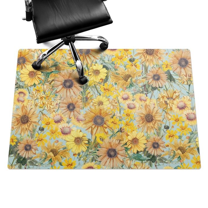 Irodai szék szőnyeg, Wallfluent, Virágos rét minta, Sárga, 140x100 cm, 010250310030100282810