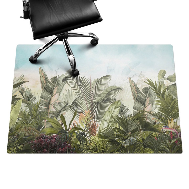 Íróasztal szék alátét, Wallfluent, Trópusi dzsungel, Zöld, 140x100 cm, 010250310030100282761