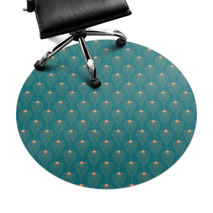 Irodai szék szőnyeg, Wallfluent, Leveles retro mintás, Türkiz, fi100 cm, 010250310040000033525
