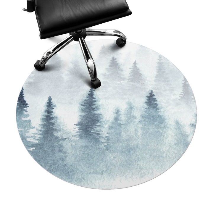 Íróasztal szék alátét, Wallfluent, Akvarell köd erdő, Szürke, fi100 cm, 010250310040000075307