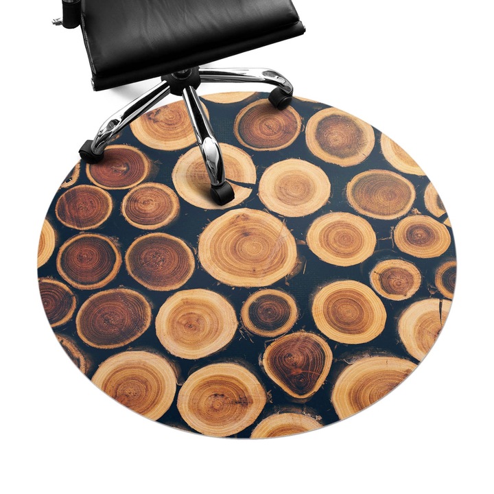Íróasztal szék alátét, Wallfluent, Fából készült körök, Barna, fi100 cm, 010250310040000074617