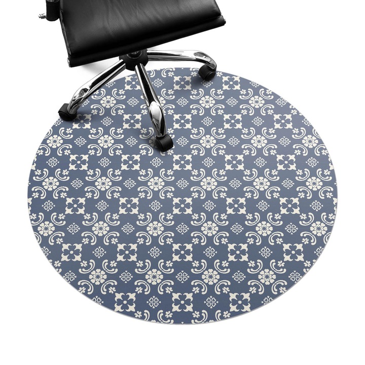 Padlóvédő székalátét, Wallfluent, Virág dísz, Tengerészkék, fi100 cm, 010250310040000033552