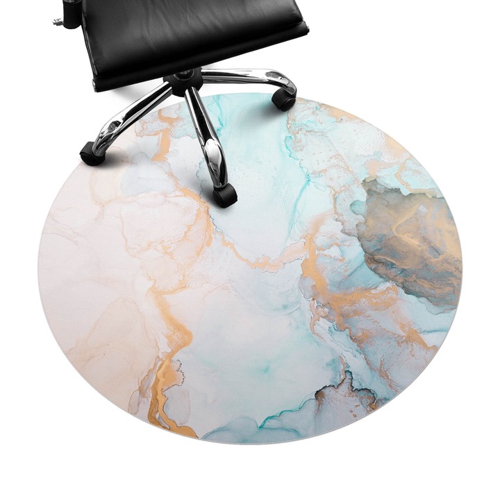 Covoras pentru protectie pardosea, Wallfluent, Marmura abstracta, Turcoaz, fi100 cm, 010250310040000088551