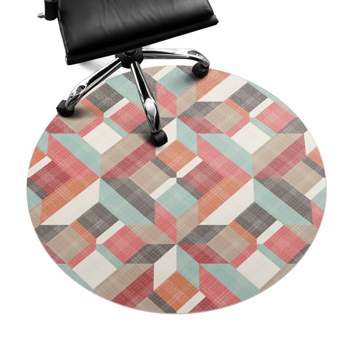 Irodai szék szőnyeg, Wallfluent, Geometrikus retro minta, Narancssárga, fi100 cm, 010250310040000033546