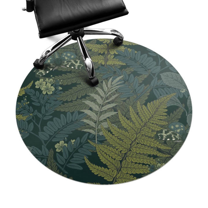 Szék alátét szőnyeg, Wallfluent, Erdei levelek és pillangók, Zöld, fi100 cm, 010250310040000282769
