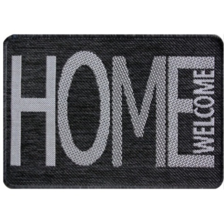 Covor Antiderapant Pentru Bucatarie, Flex 19503-80, 50x80 cm, Negru/Gri