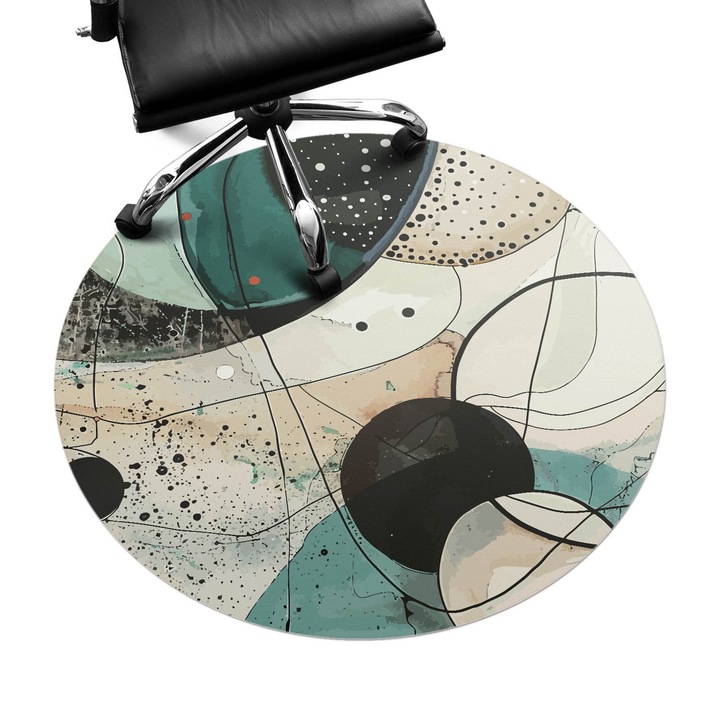 Covoras pentru protectie pardosea, Wallfluent, Cercuri abstracte, Turcoaz, fi100 cm, 010250310040000282742