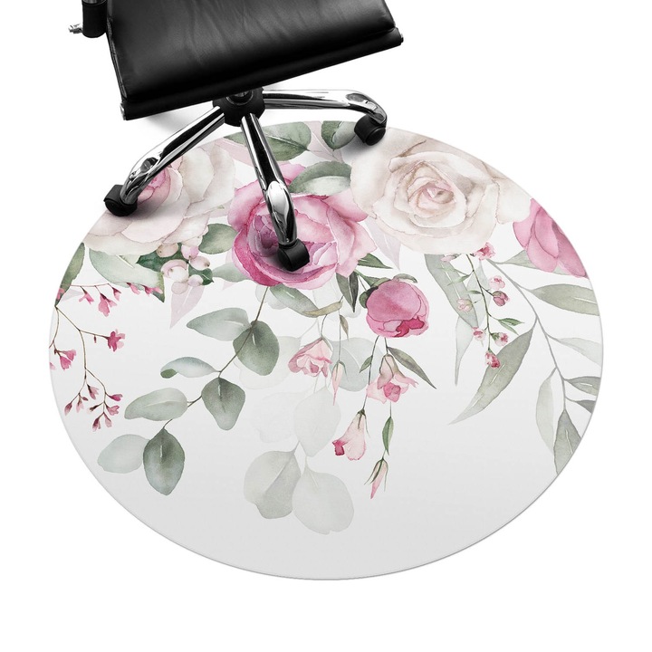 Covoras pentru protectie pardosea, Wallfluent, Flori si frunze pastelate, Roz, fi100 cm, 010250310040000088303