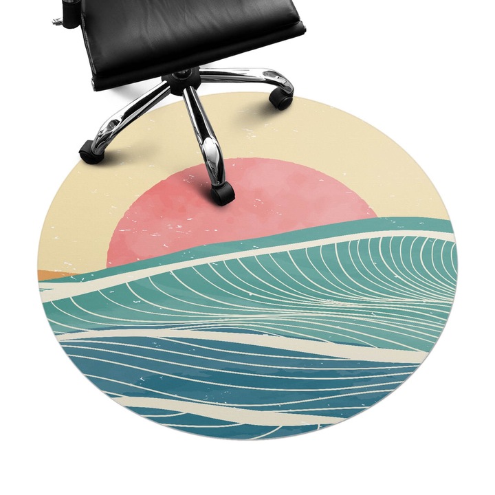 Covoras pentru protectie pardosea, Wallfluent, Valuri si apus, Galben, fi100 cm, 010250310040000282764