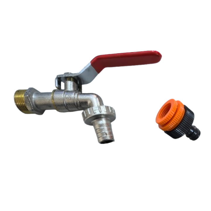 Kettős teljesítményű fém golyóscsap 3/4 és gyorscsatlakozó, 3 féle menettel, 1/2, 3/4 és 1"