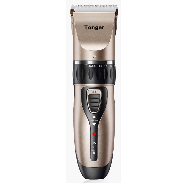 Бебешка и детска машинка за подстригване, Flippy, ножове от керамика и неръждаема стомана, без кабел, функция против подрязване, безшумна, 50 W, 4 аксесоара, USB зарядно, златисто-черно