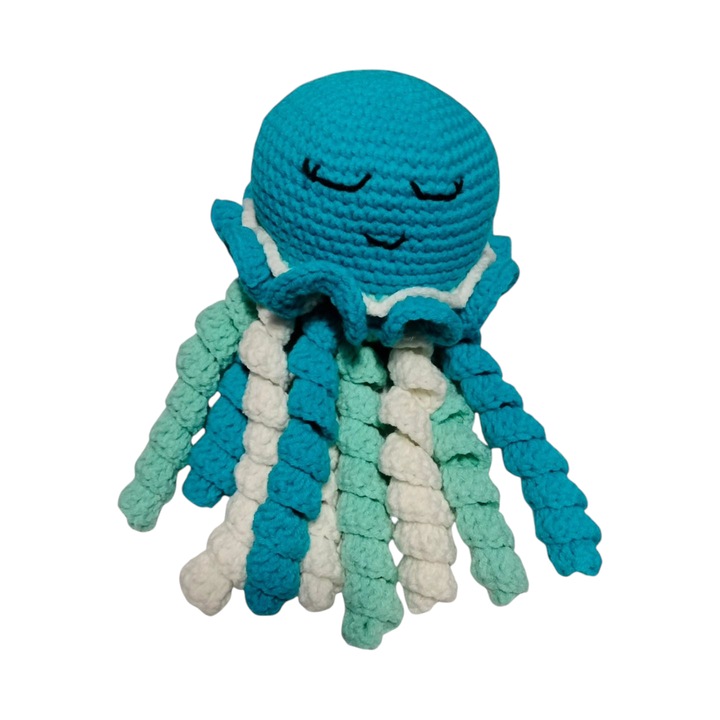 Meduza crosetata, din bumbac, hipoalergenica, albastru