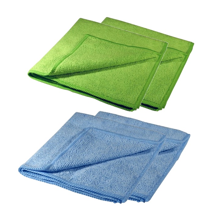 Set 4 lavete universale din microfibra 40x40cm Kaja - 320 g/m², 2 albastru + 2 verde