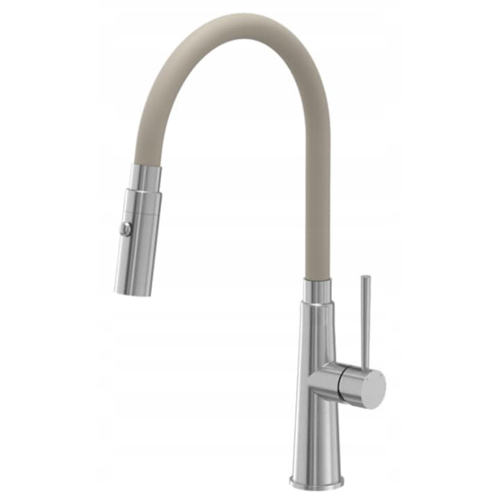 Baterie de bucatarie, Quadron, Gina, pe pardoseala, cu gura flexibila, din otel, Maro