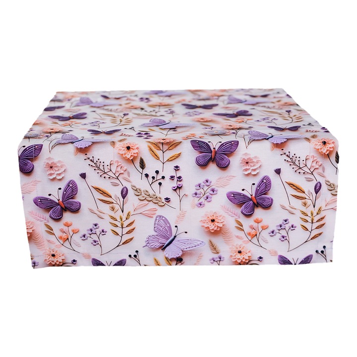 Napron/ Runner Butterfly Minta, Lila, Bosfor Decor, Teflon bevonatú pamut, 35 x 120 cm