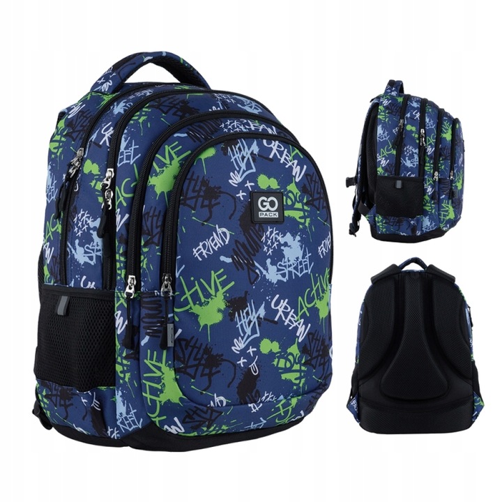 Rucsac scolar multicolor GoPack GO24-162M-2, 3 compartimente, 40.5x17.5x28.5cm, 16.5l