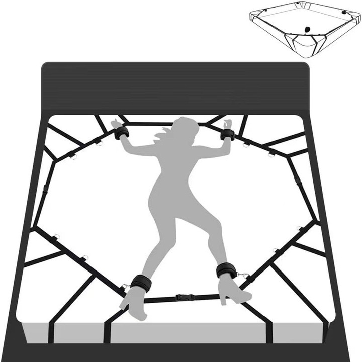 Set de restrictii pentru pat, accesorii BDSM, curele ajustabile, 4 mansete, negru